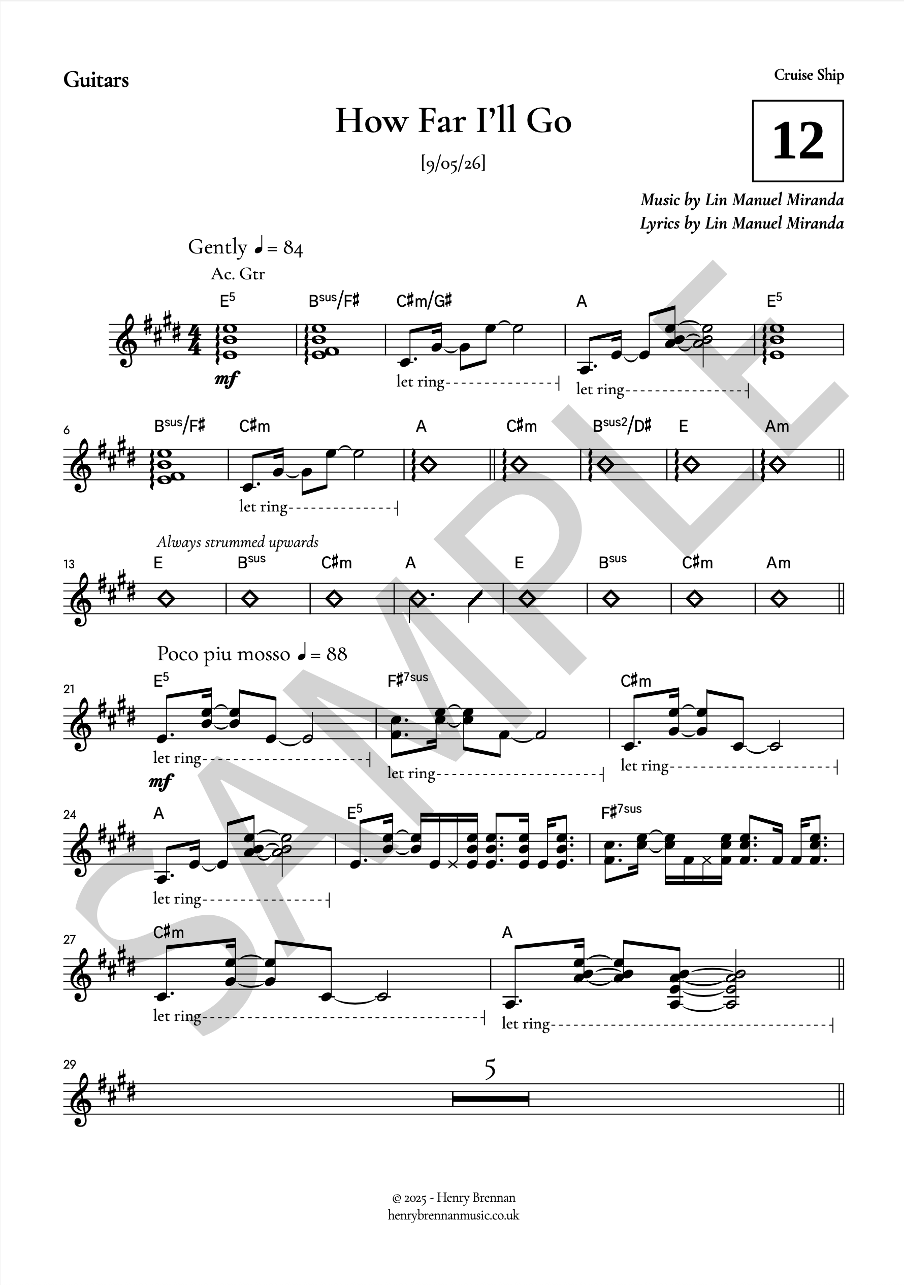 Example Guitar chart — How Far I'll Go