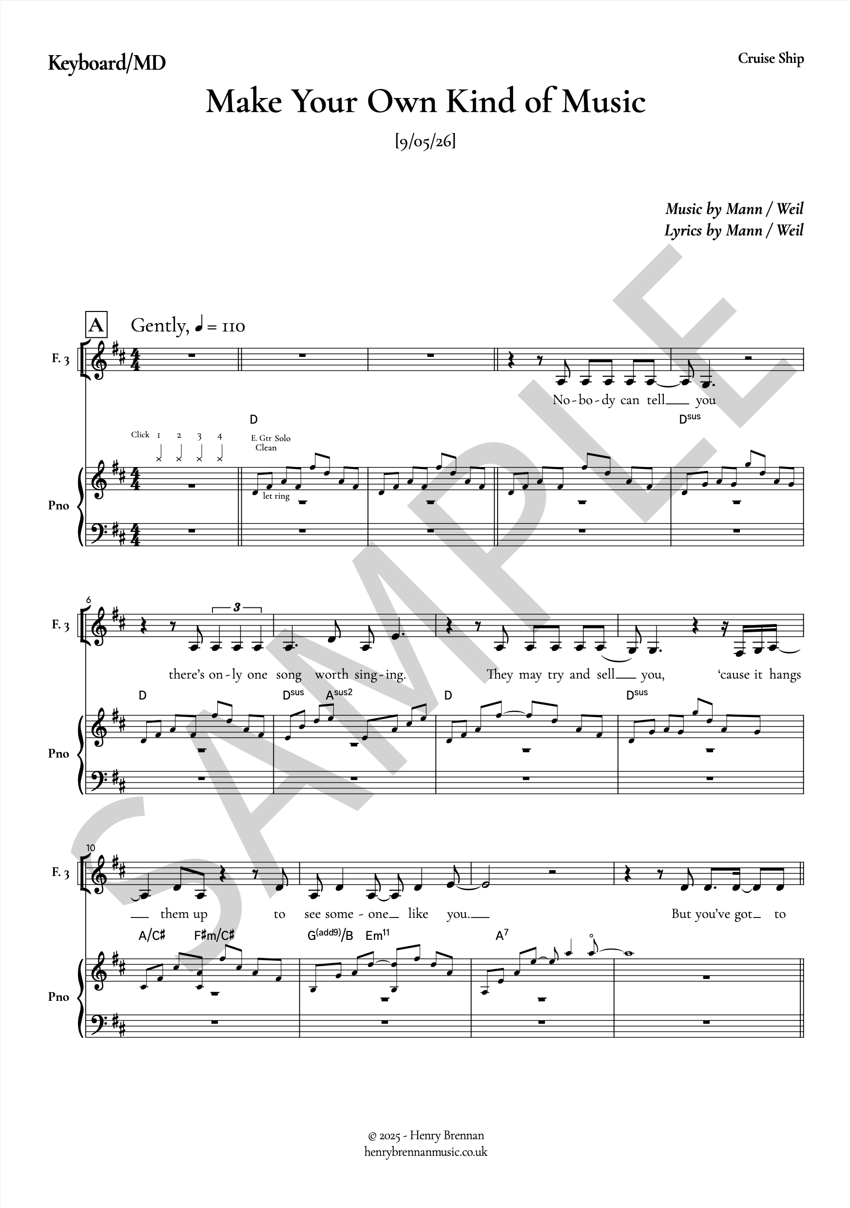Example Piano Vocal Score - Make Your Own Kind of Music