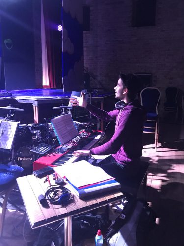 Henry Brennan in rehearsals for Jack and the Beanstalk, Ely.